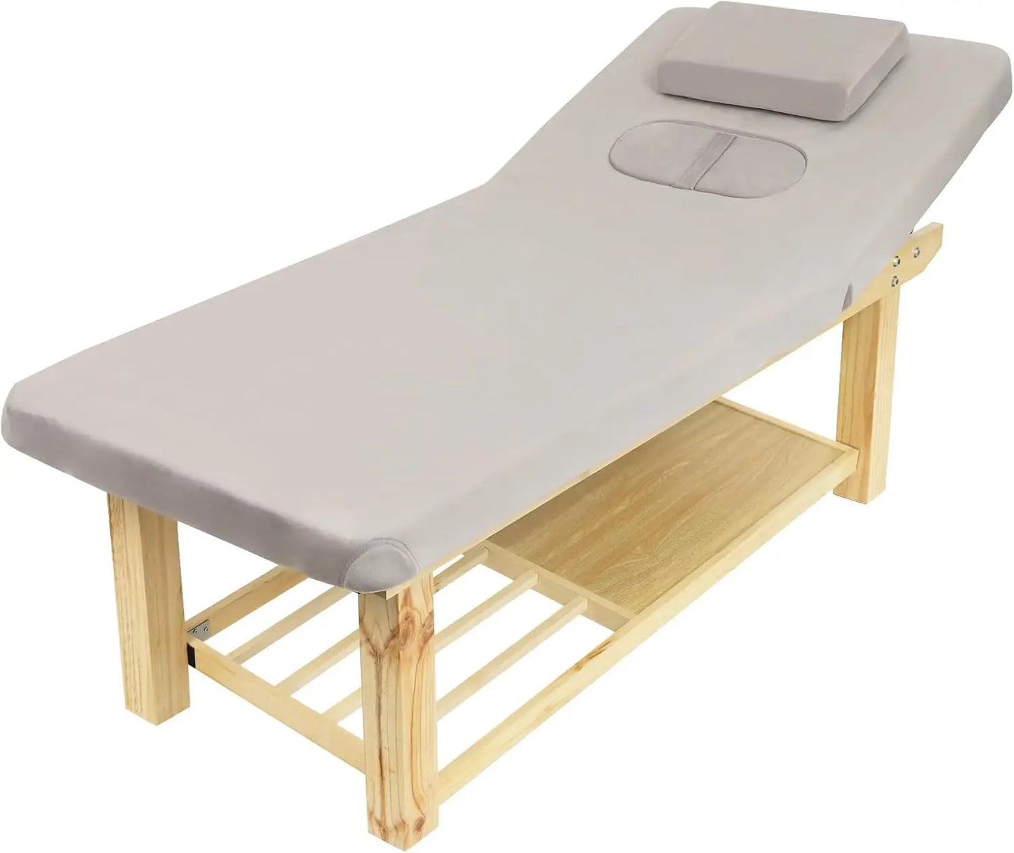 Stationary Massage Table - 75x31.5 Solid Wood Spa Bed with Adjustable Backrest