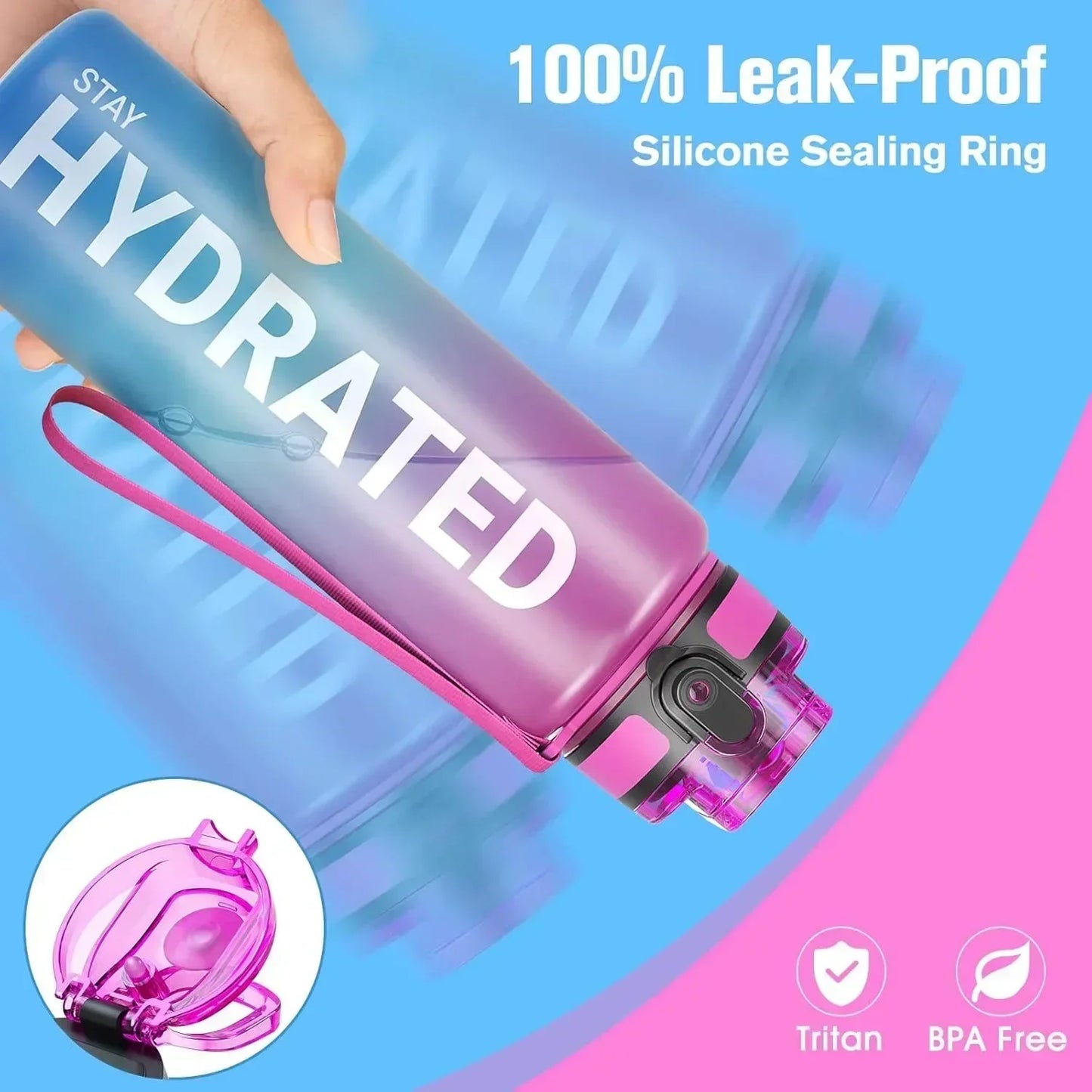 32oz Motivational Water Bottle - Leakproof Sports Bottle for Travel & Outdoor Activities