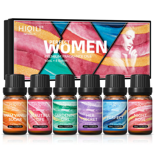 HIQILI Fragrance Oils Set-Women Theme | TOP 6 Gift Set Use for Aromatherapy, Diffuser, Humidifier, Candles