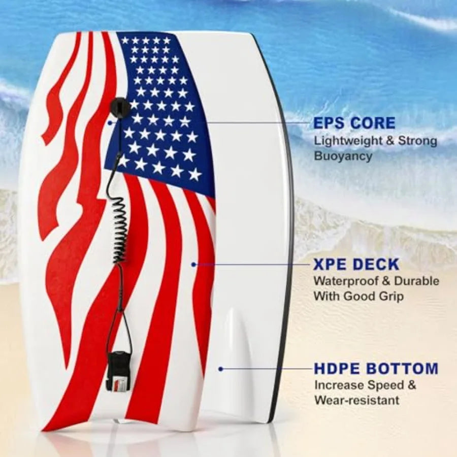 Premium Bodyboard EPS Core HDPE Slick Bottom & Wrist Leash for Teens Adults Beginners | StriveRiseFit