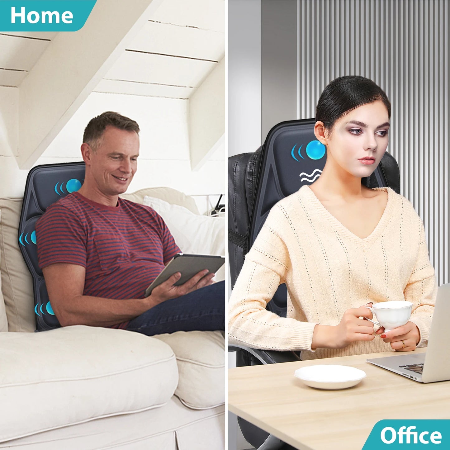 Massage Seat Cushion with Heat - 9 Vibration Modes Lumbar Support Chair Pad