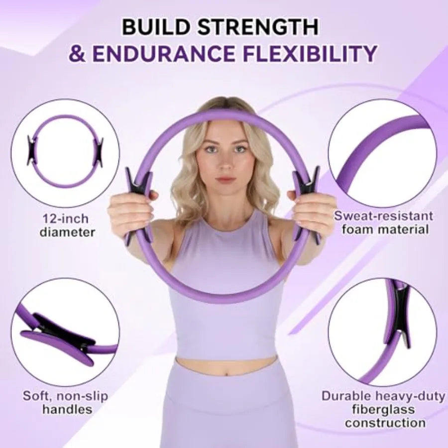 16-Piece Pilates Ring & Ball Set, 12" Magic Circle, 5 Resistance Bands & Ankle Weights | StriveRiseFit