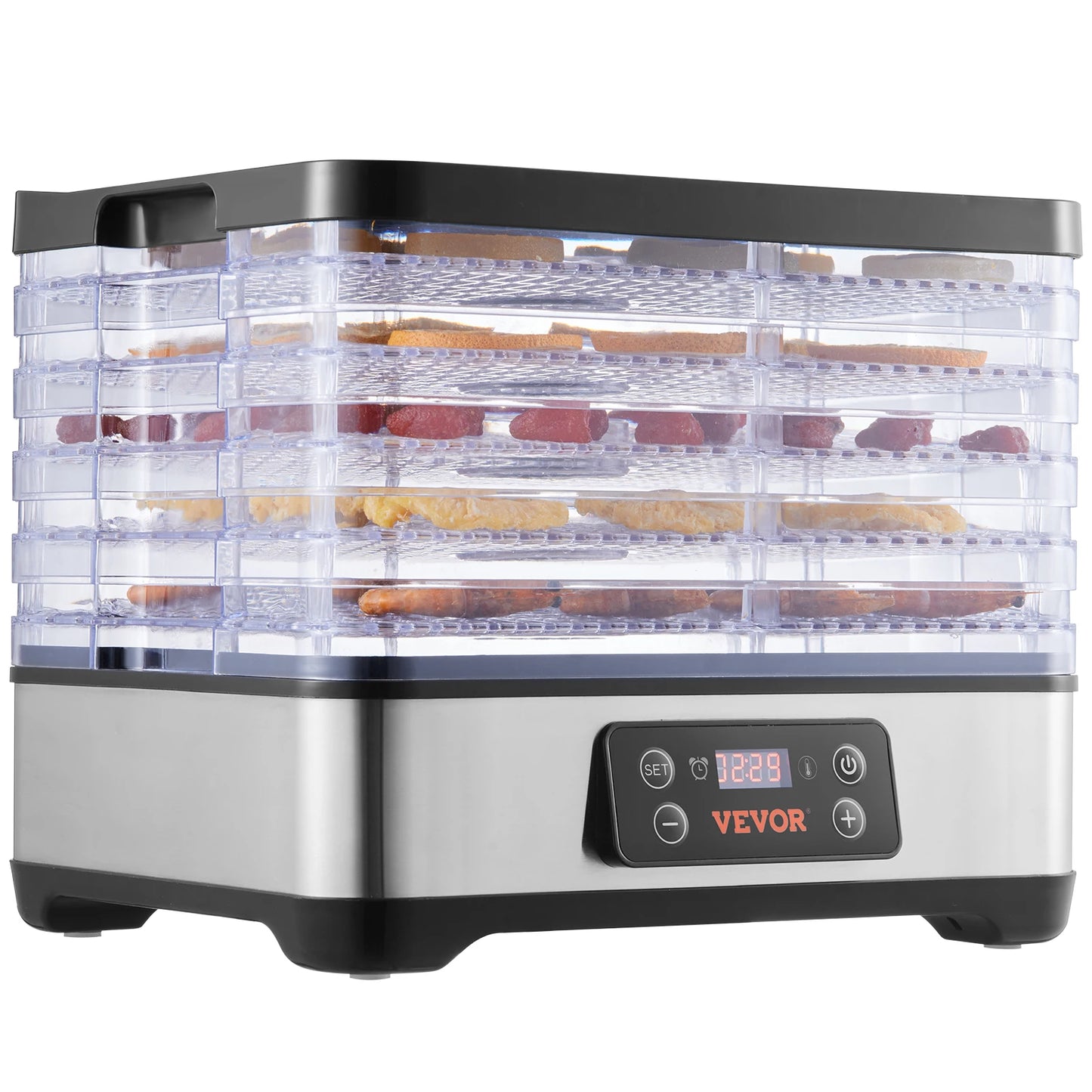 SucceBuy 5 Tray Food Dehydrator Machine 300W Stainless Steel Electric Food Dryer w/ Digital Adjustable Timer & Temperature