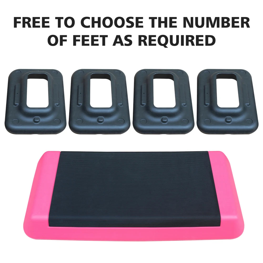Adjustable Workout Aerobic Stepper, Fitness & Exercise Step Platform, Trainer, Pink Black with 4 Risers