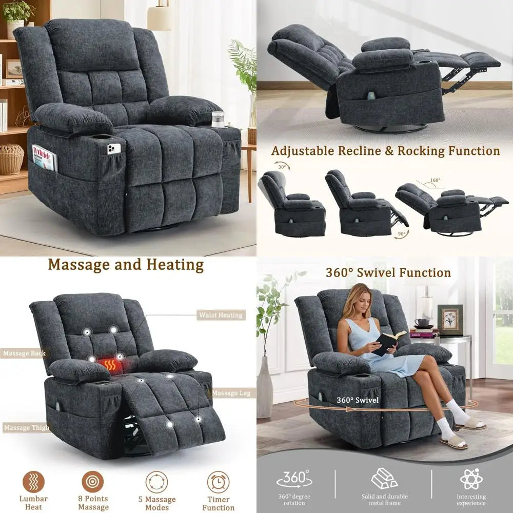 Adult Swivel Rocker Recliner with Massage & Heat - StriveRiseFit