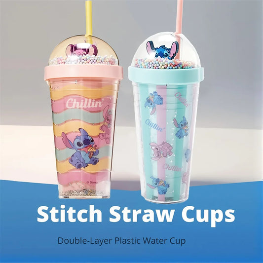 420ml Disney Lilo & Stitch Water Cup - Double Layer Straw Mug