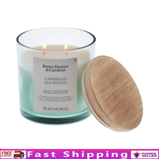 Scented 2-Wick Ombre Jar Candle 12oz with Sea Breeze Pineapple Honeydew Coconut Water and Sea Salt Fragrance ~ Aromatherapy ~ Home Decor