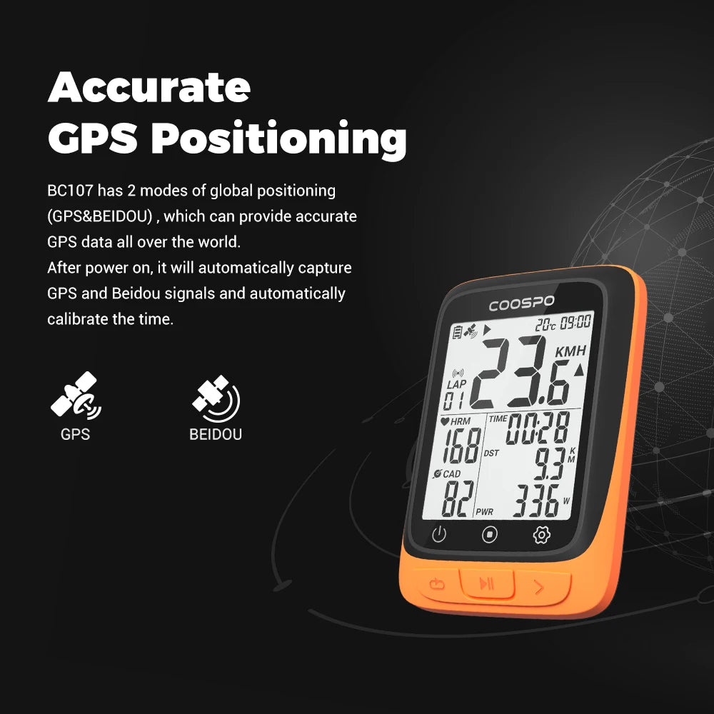 COOSPO BC107 Bike Computer GPS Wireless Bicycle Cycling Odometer Speedometer 2.4"FSTN Bluetooth5.0 ANT+ Waterproof GPS BDS