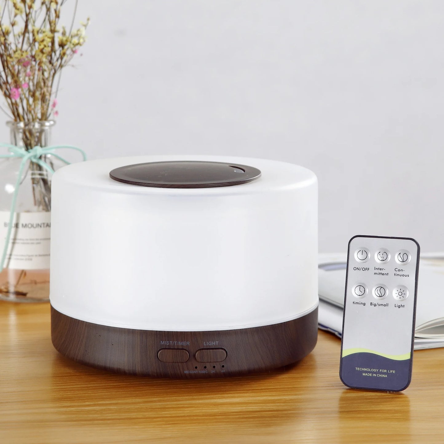 2-Pack 500ml Wood Grain Aroma Diffuser with Remote 7-Color LED & 12 Essential Oils | StriveRiseFit