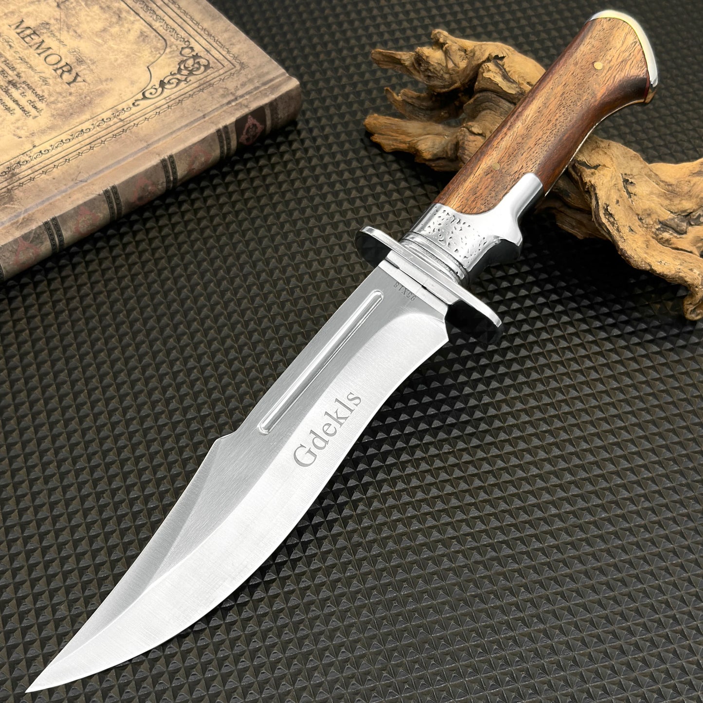 Gdekls Stainless Steel Hunting Knife with Wood Handle & Fabric Sheath