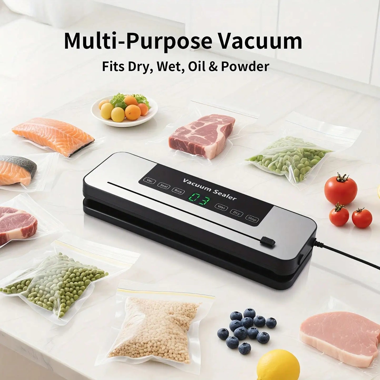 Food Vacuum Sealer Machine – Automatic Vacuum Sealer with Dry & Moist Modes for Sous Vide & Kitchen Food Storage