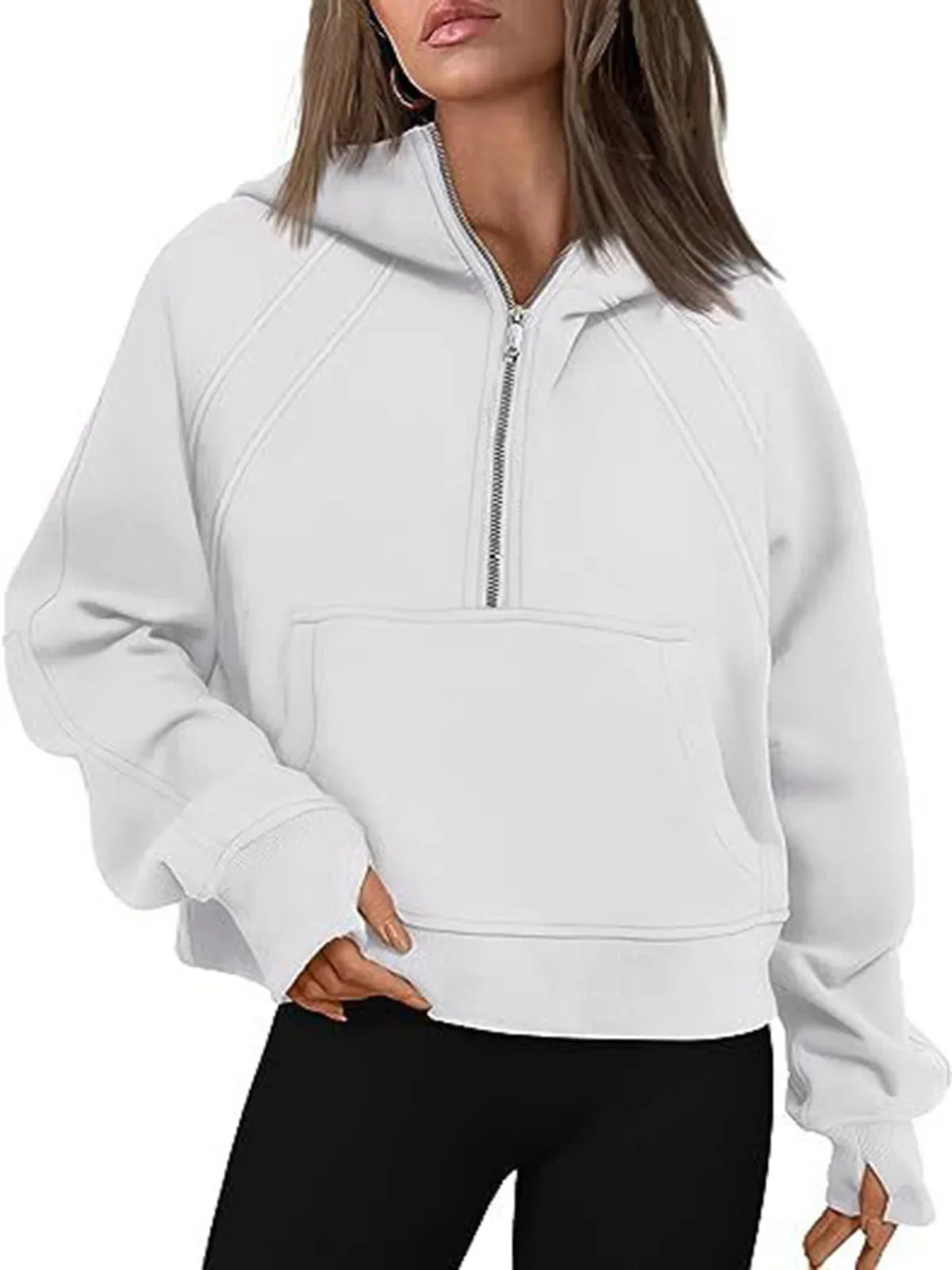 Loose Women's Hoodie ~ Long Sleeve ~ Zipper Pocket ~ Casual, Fashionable Sweatshirt ~ Polyester Fiber ~ Full Length