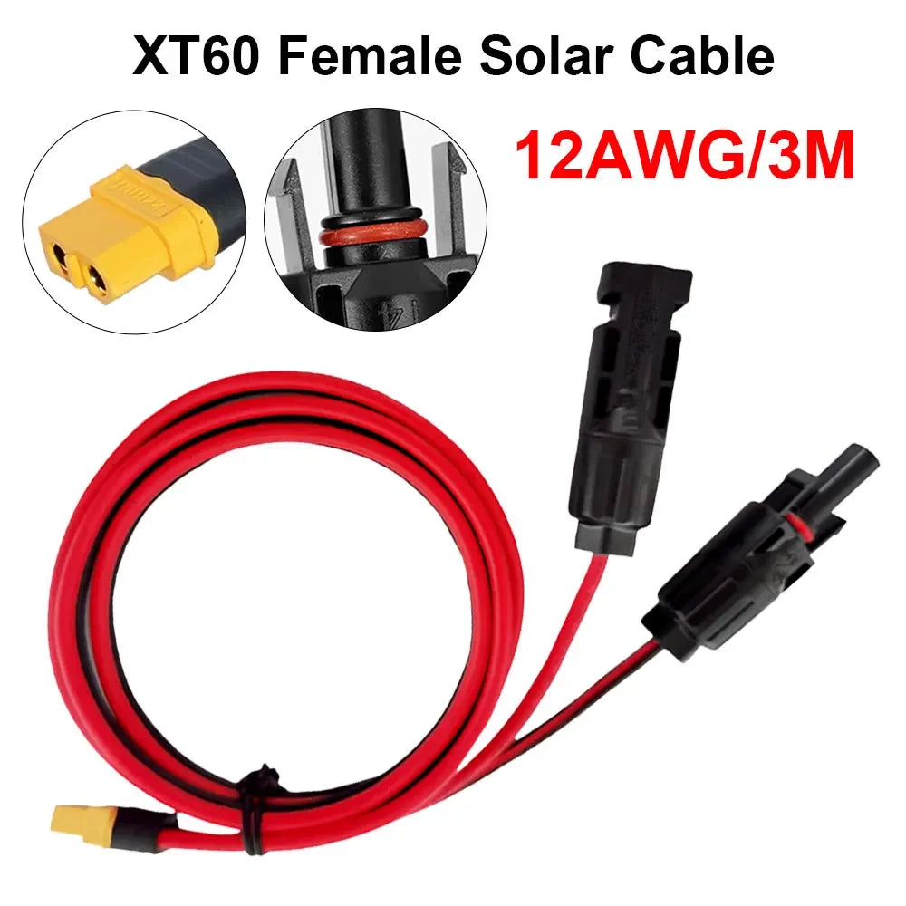 XT60 to Solar Connector Extension Cable — 12AWG, 10 ft (3M), IP67 Waterproof, 300V