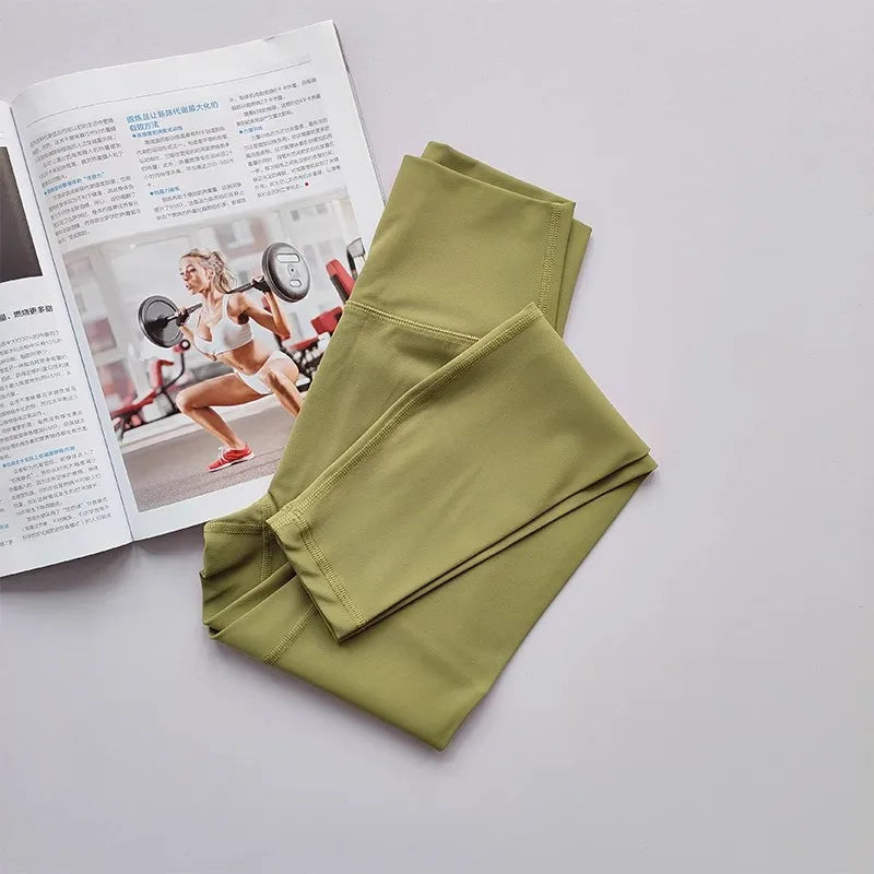 Women's High-Waist Yoga Exercise Pants Tight Fitting High Elasticity Gauntlet Line Nude Feeling Hip Lifting Gym Trousers