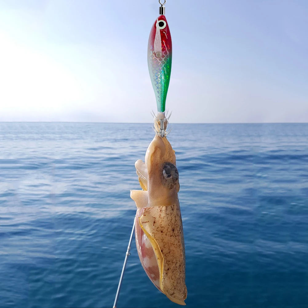 Luminous Squid Hook Lure - Glow-in-Dark, 3D Eyes, Double Hook for Night Squid & Cuttlefish Fishing