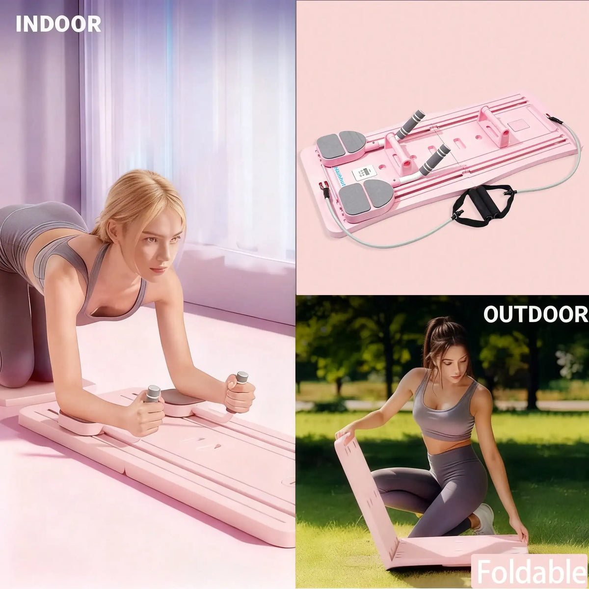 4-in-1 Foldable Pilates Sliding Board Core Trainer with Resistance Bands & Timer | StriveRiseFit