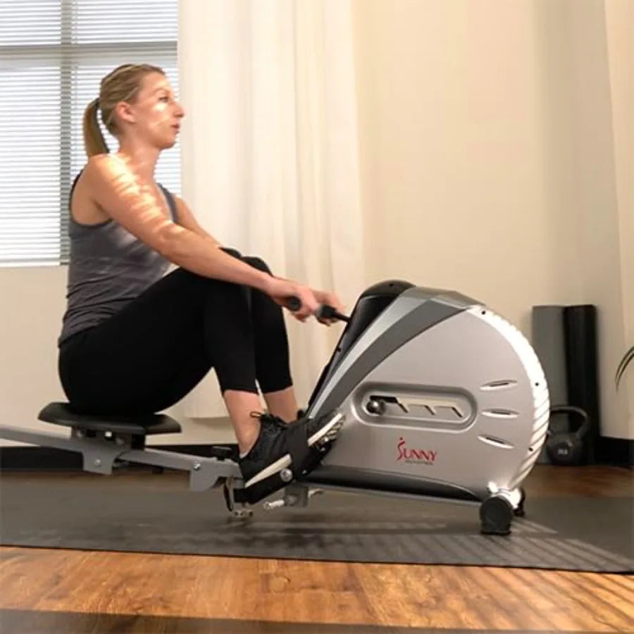 Rowing Machine Rower Ergometer with Digital Monitor, Inclined Slide Rail, 220 LB Max Weight and Foldable