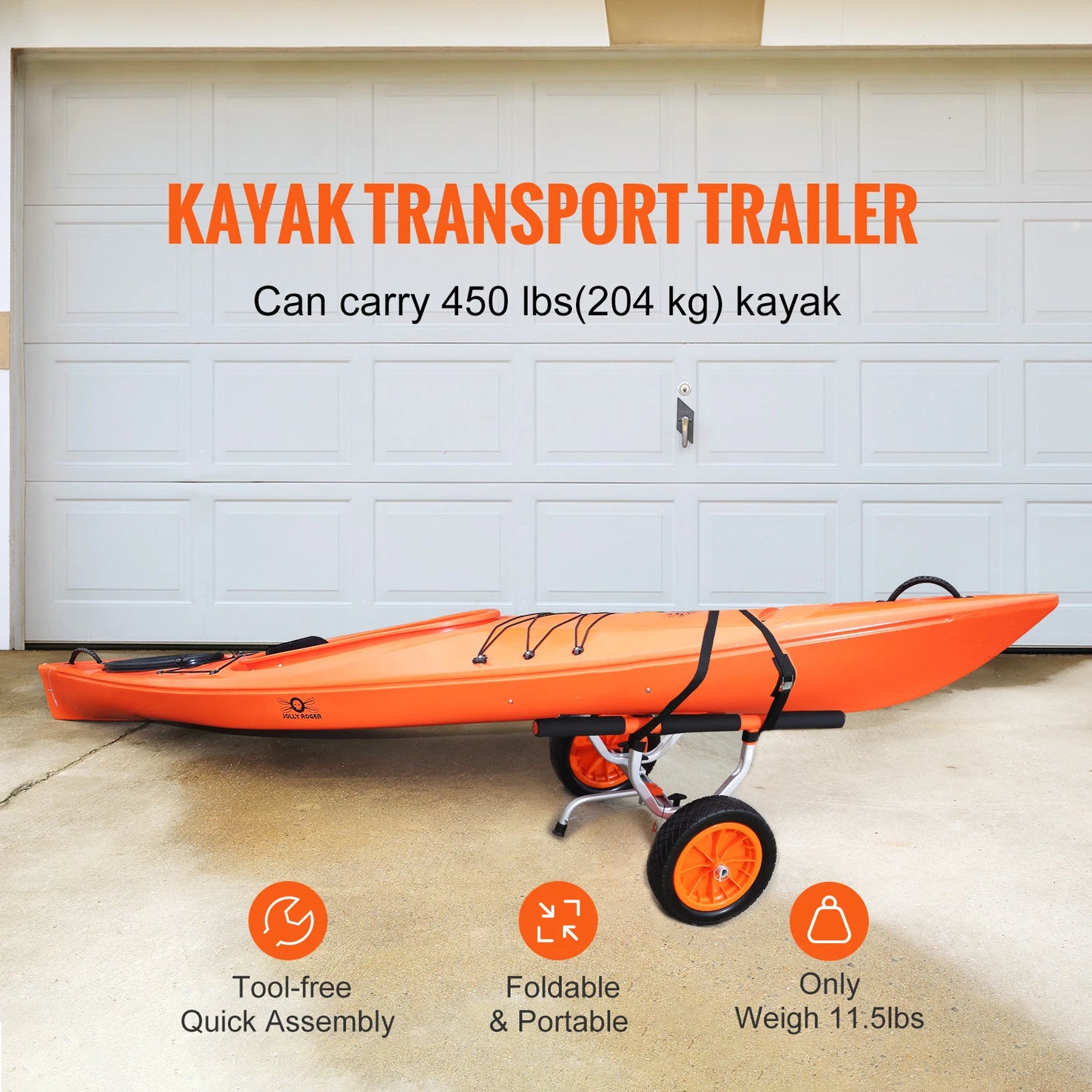 Kayak Cart 450LBS Detachable Canoe Trolley 12" Solid Tires Adjustable Width for Paddleboards & Jon Boats | StriveRiseFit