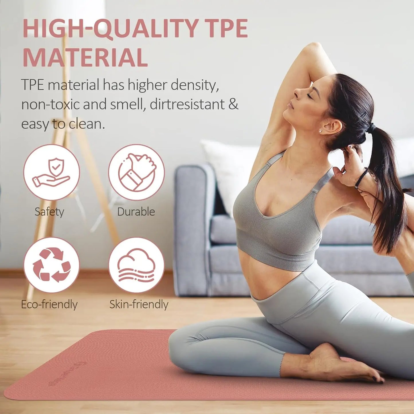 Non-Slip TPE Yoga Mat 72x24", Eco-Friendly, 6mm or 8mm Thick, with Carrying Strap & Bag | StriveRiseFit