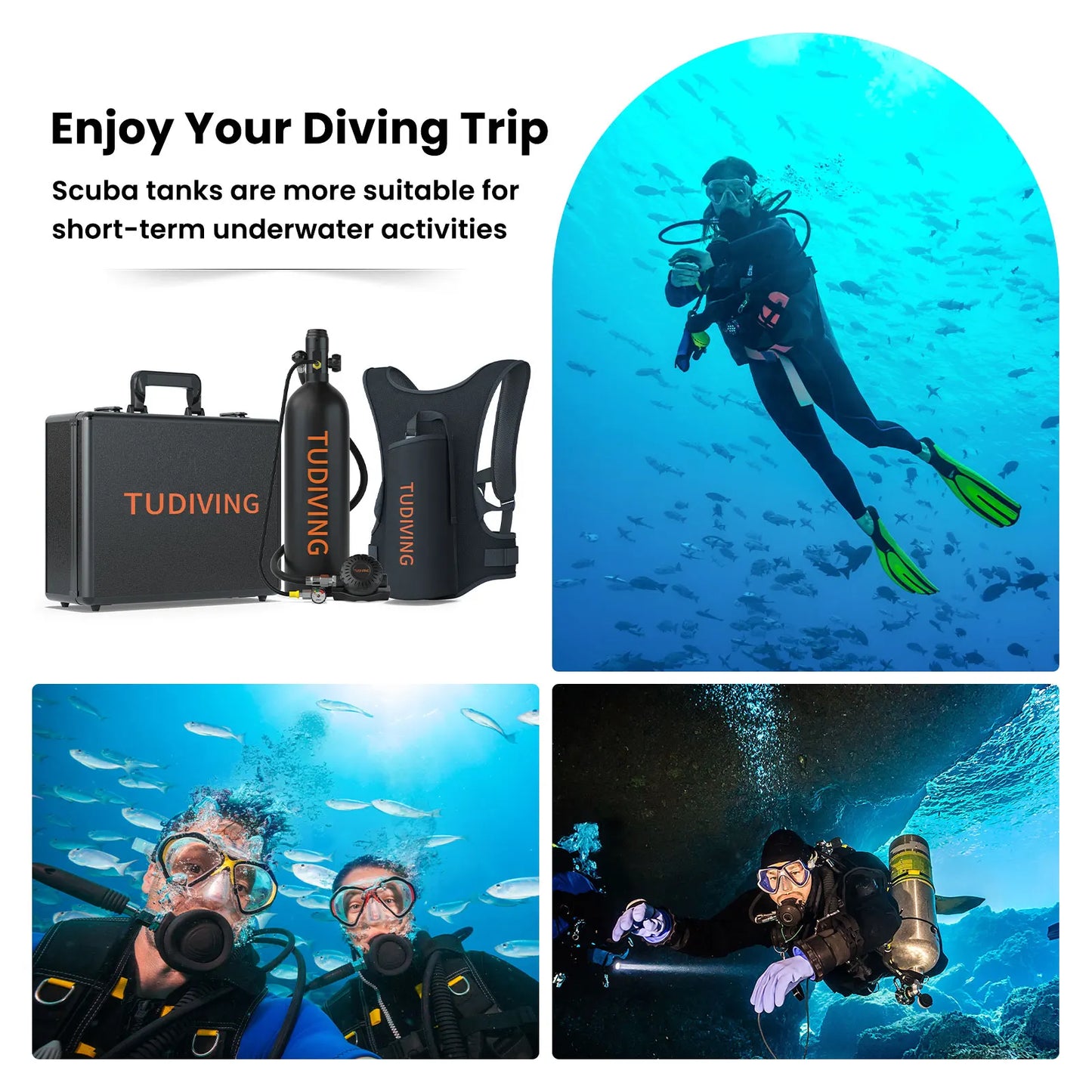 Portable Mini Scuba Tank 2L – Refillable Diving Cylinder, 20–45 Min Underwater Breathing