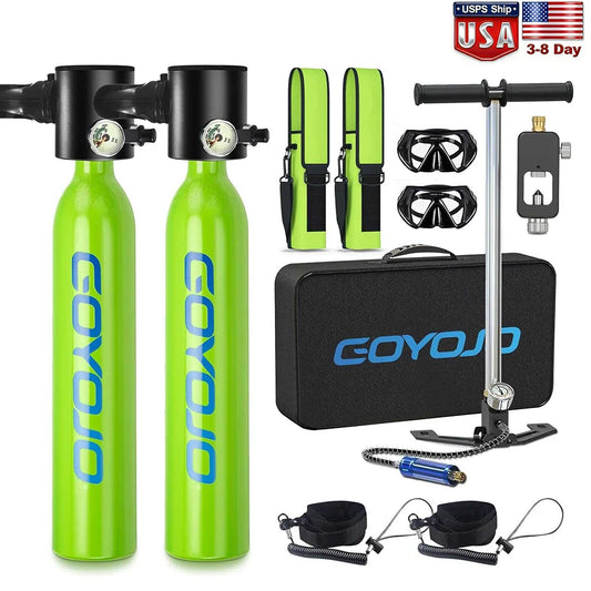 Mini Scuba Tank Kit 2x0.5L with Pump Goggles & Bags 3000PSI Diving Cylinder for Emergency & Rescue | StriveRiseFit