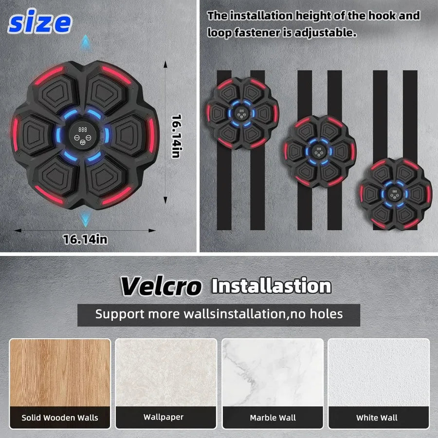 Interactive Music Boxing Machine ~ Blue Tooth Smart Pairing Connection ~  WallMounted Punching Trainer with Electronic Boxing Target 9 Adjustable Modes