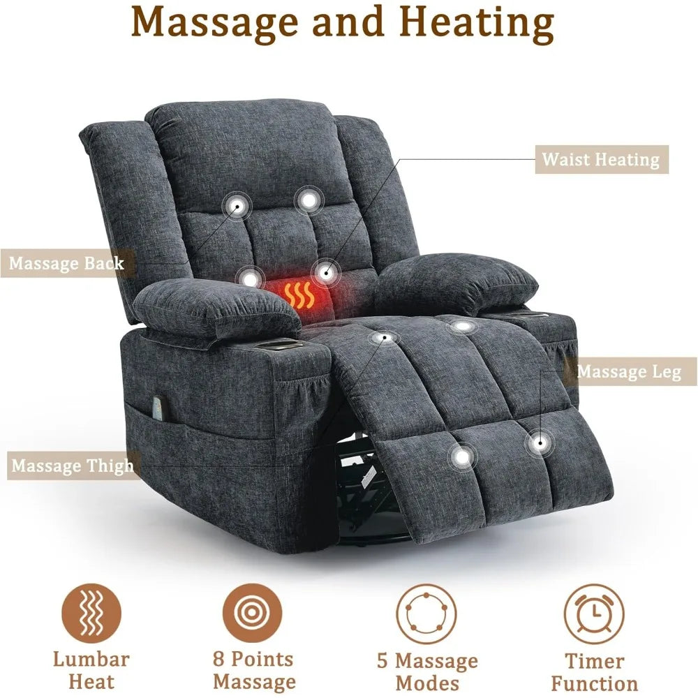 Adult Swivel Rocker Recliner with Massage & Heat - StriveRiseFit