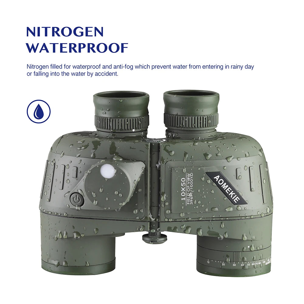 10x50 Marine Binoculars | Green | BAK4 Prism, FMC Lens, Illuminated Compass & Rangefinder, IPX6 Waterproof
