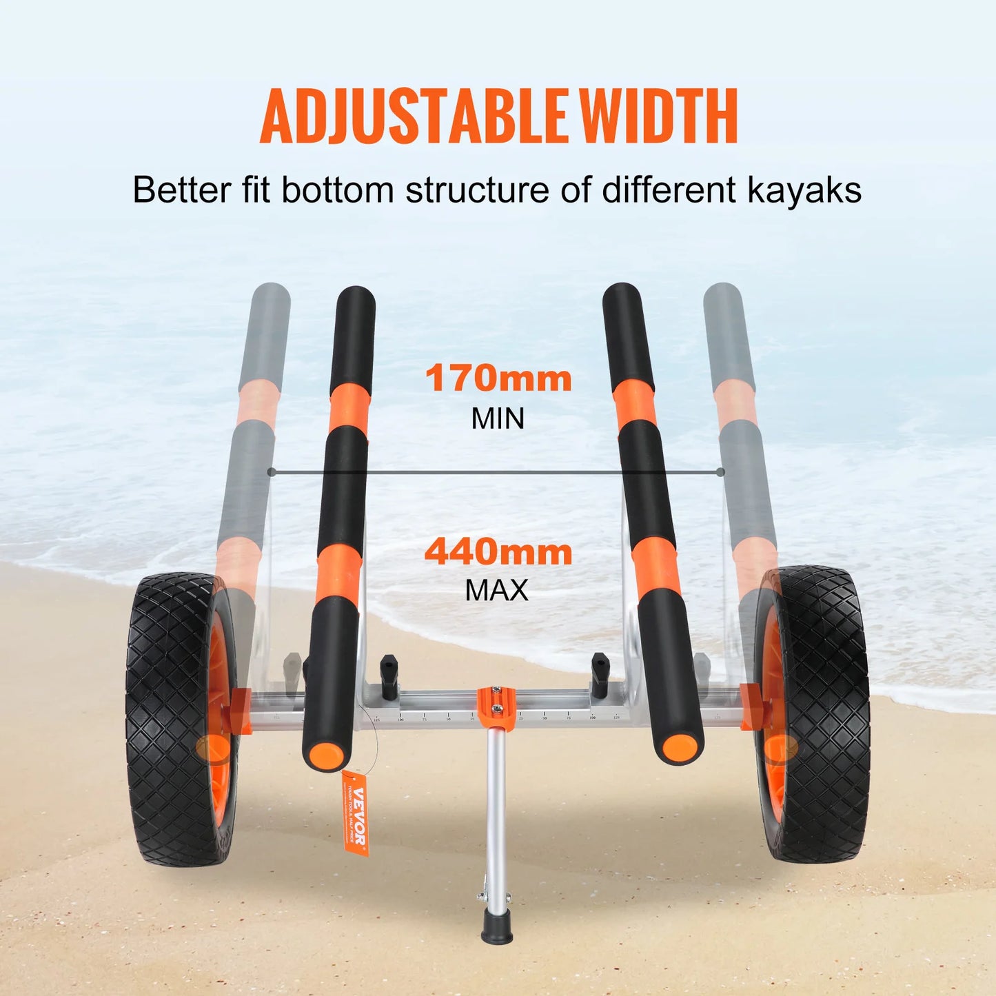 Kayak Cart 450LBS Detachable Canoe Trolley 12" Solid Tires Adjustable Width for Paddleboards & Jon Boats | StriveRiseFit