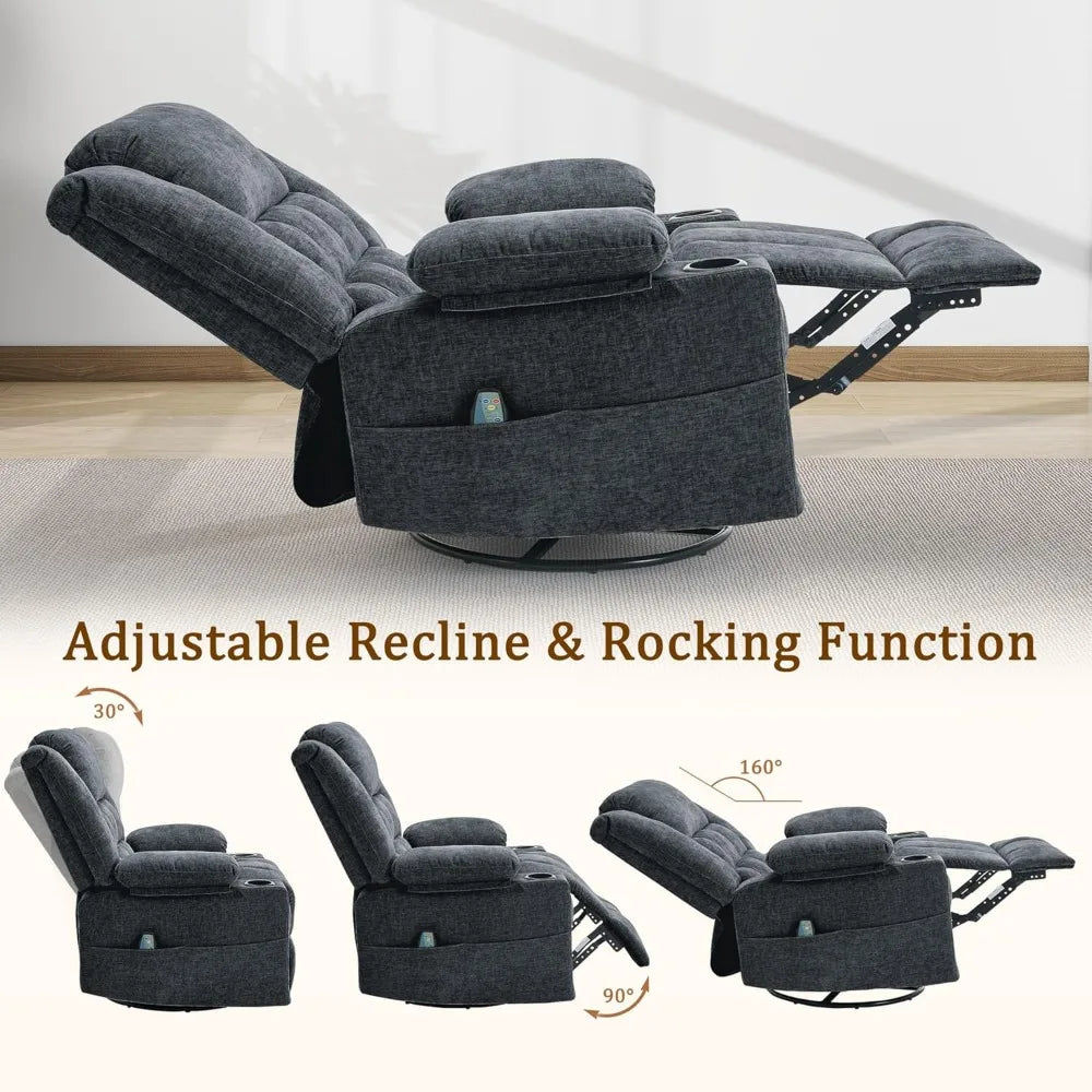 Adult Swivel Rocker Recliner with Massage & Heat - StriveRiseFit