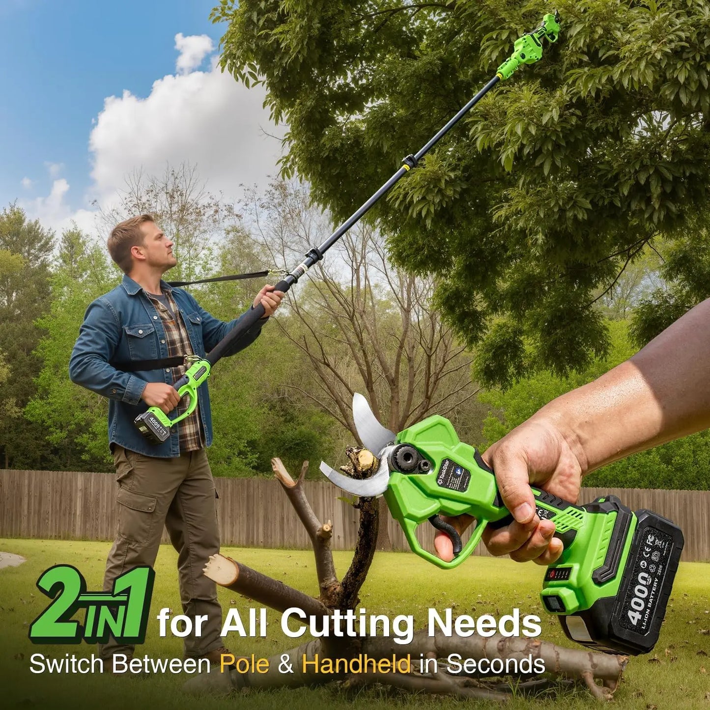 TaskStar 2-in-1 Cordless Pole Pruner | 9 ft | 1.6" Cut | Brushless | StriveRiseFit