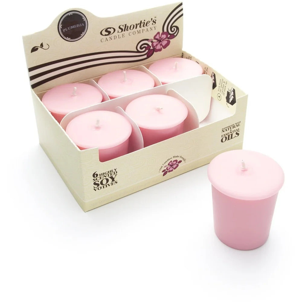 Pure Plumeria Scented Soy Votive Candles 6 Pack Natural Fragrance Oils Clean Burning Eco-Friendly Floral Refills Votive Holders