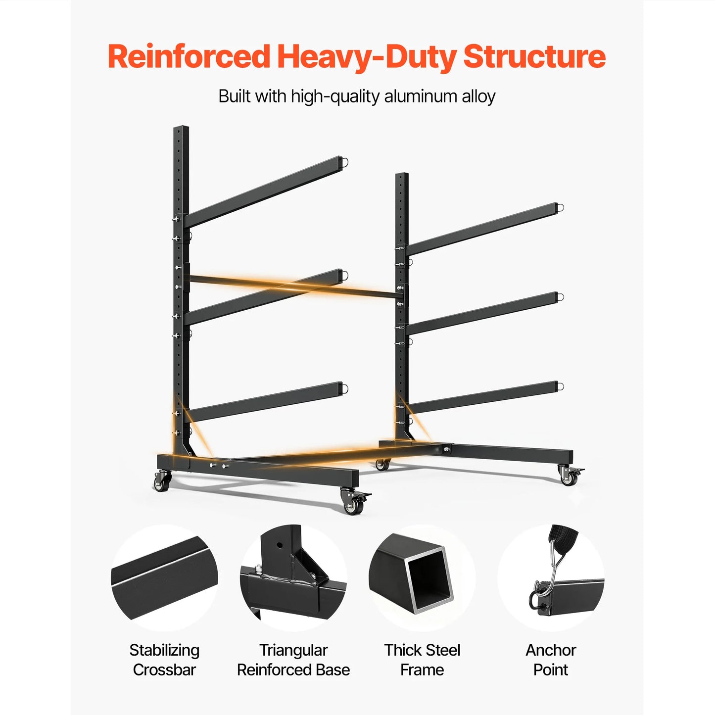 Freestanding Kayak Storage Rack with Lockable Wheels | 2, 3, 4 & 6 Kayaks | StriveRiseFit