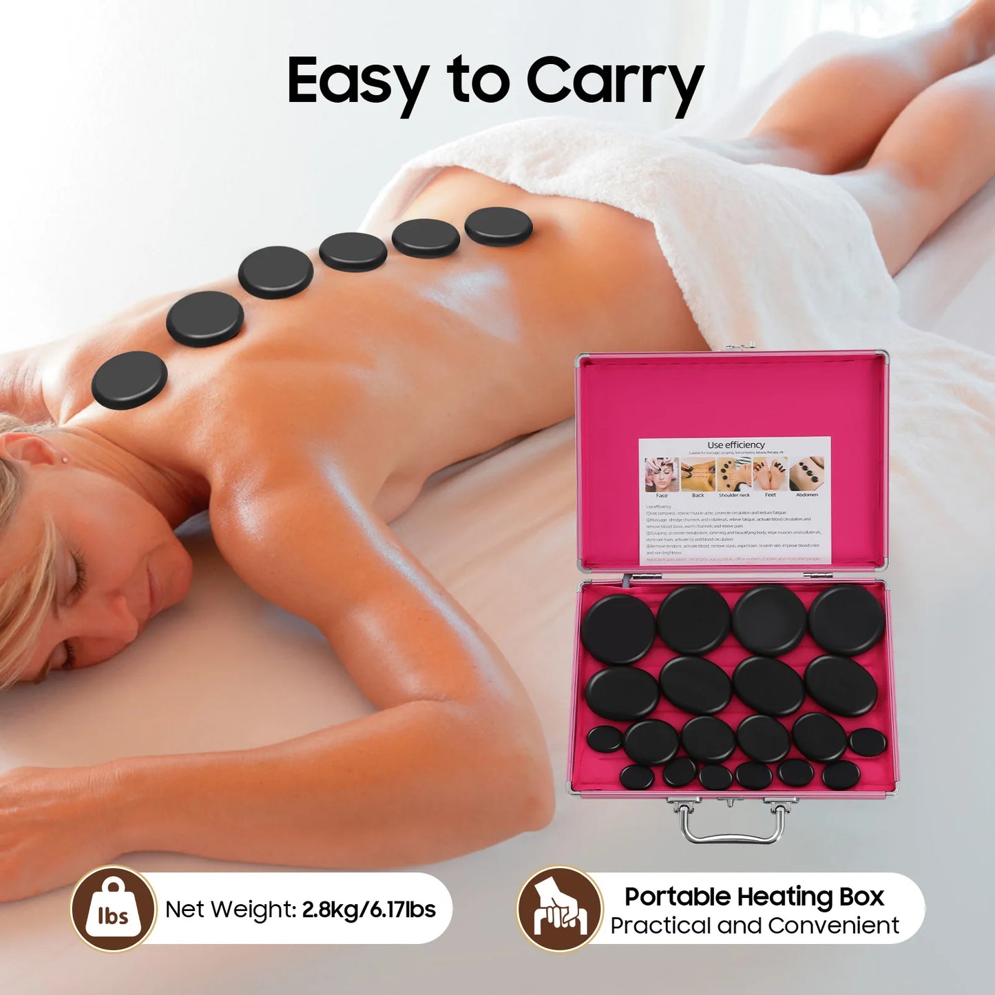 20-Piece Basalt Massage Stones with Heater Box | Hot Stone Therapy