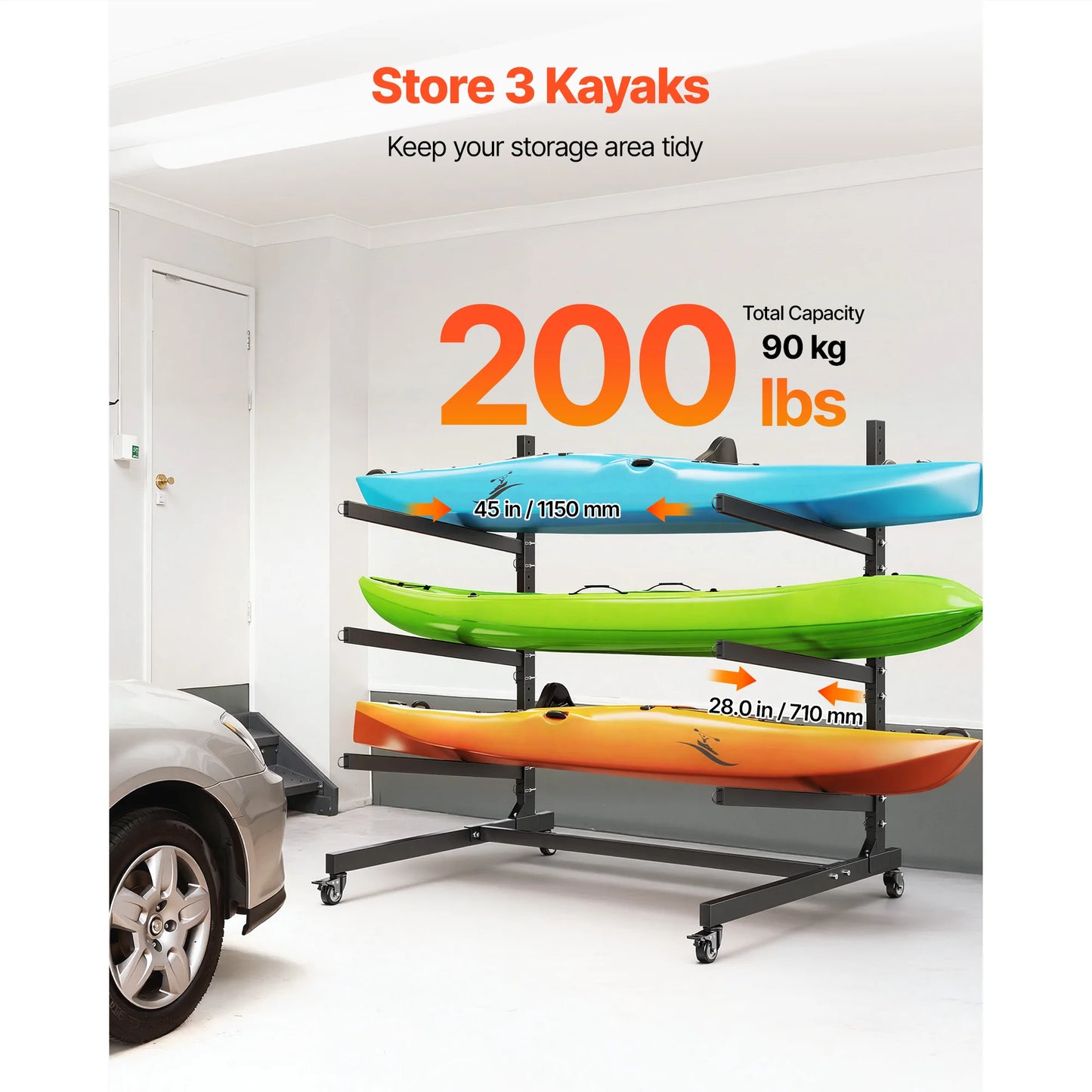 Freestanding Kayak Storage Rack with Lockable Wheels | 2, 3, 4 & 6 Kayaks | StriveRiseFit