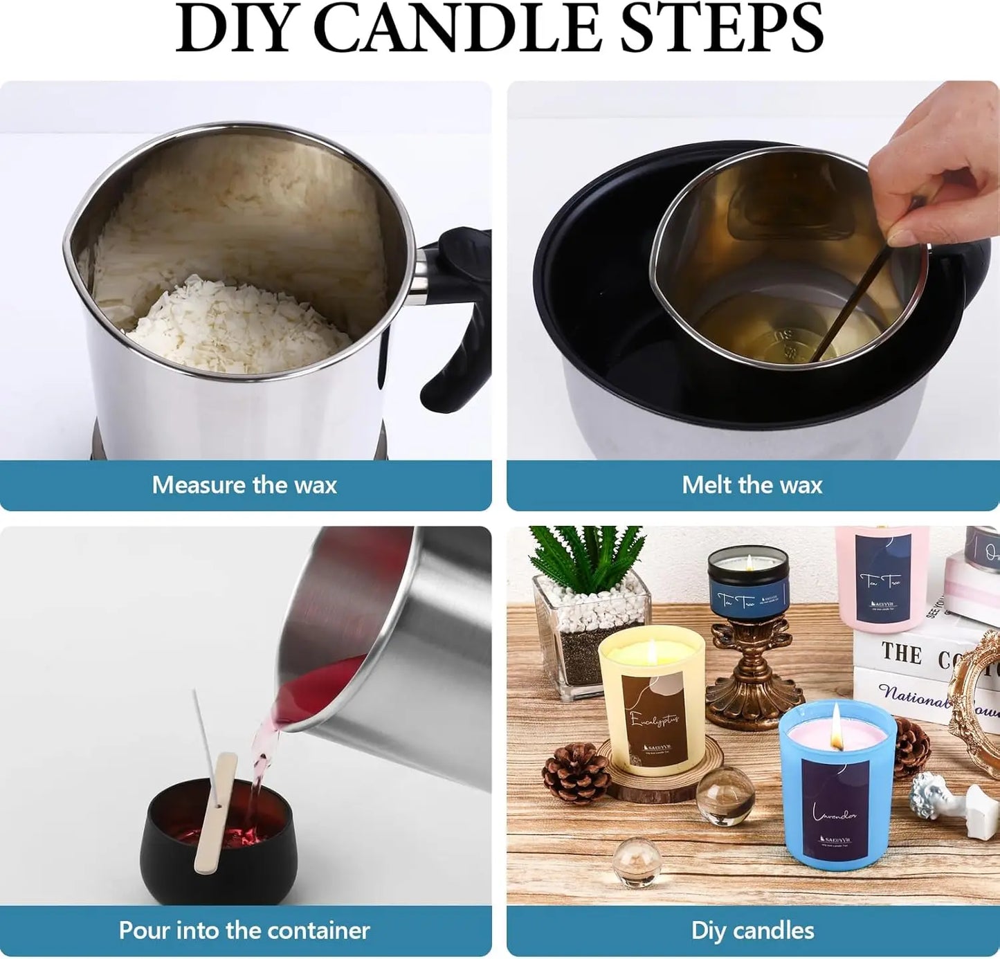 Natural Soy Wax Candle Making Kit, 10 lbs Granules with Wicks, Stickers & Holders | StriveRiseFit