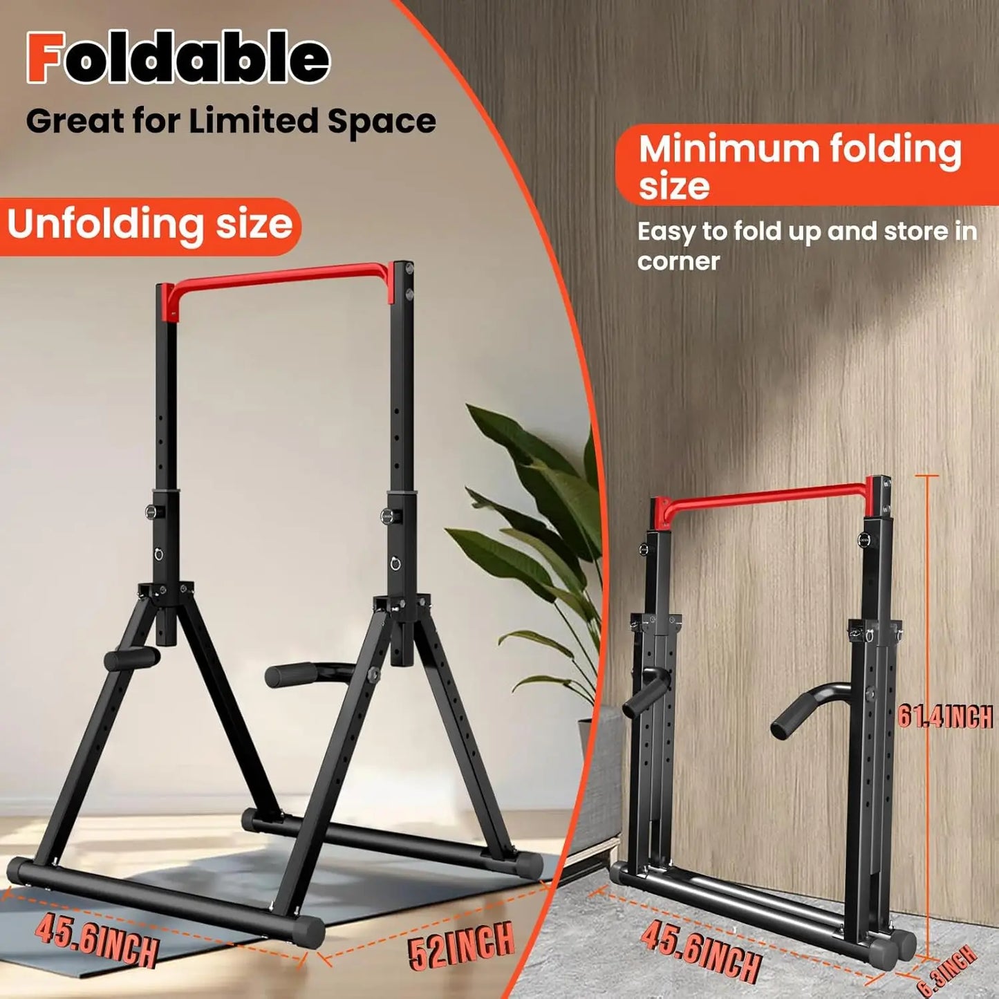 Foldable Power Tower Pull Up & Dip Station | 8 Height Adjustments, 700 LBS Capacity, Home Gym