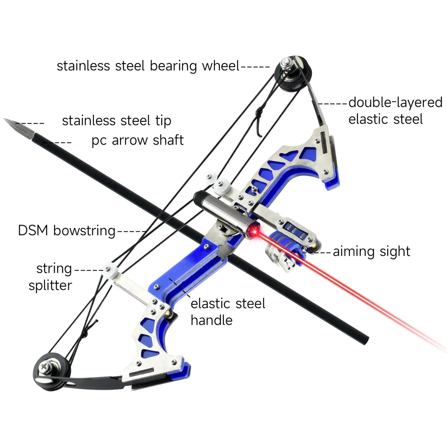 Mini Compound Bow & Arrow Set - Stainless Steel, Left/Right Hand, 5.5" or 9.8"