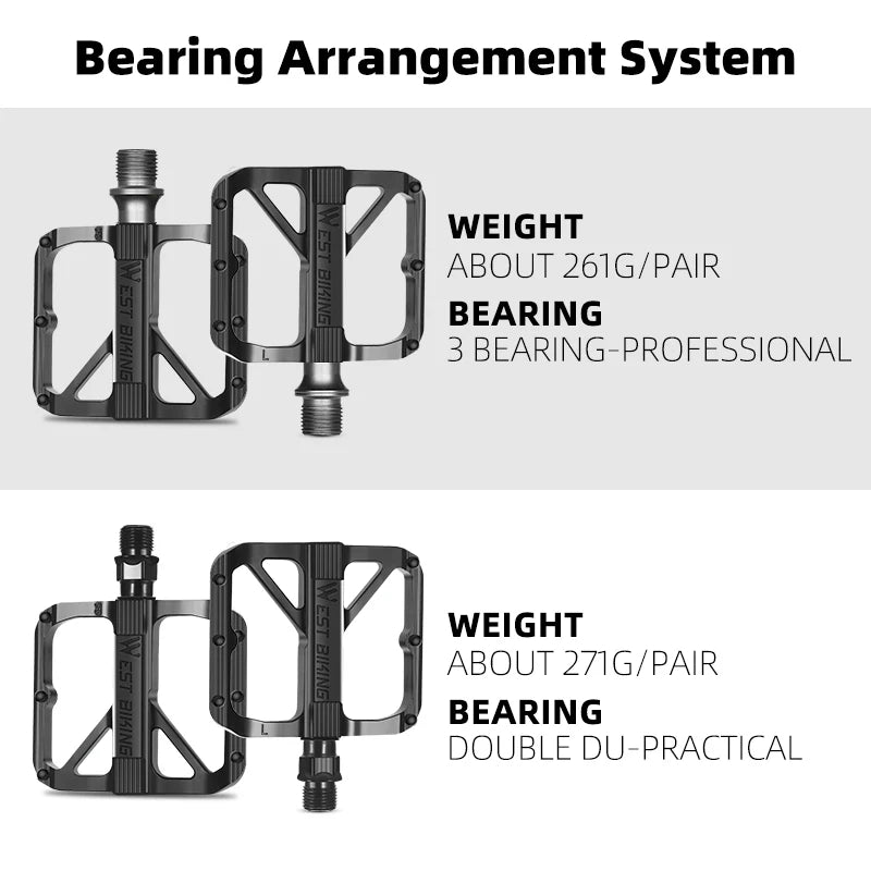 WEST BIKING Ultralight Aluminum Alloy Bike Pedals - DU Bushing or 3-Bearing, Anti-Slip