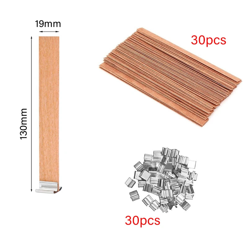 Wooden Candle Wicks with Metal Clip Base, 30 & 50-Pack | StriveRiseFit