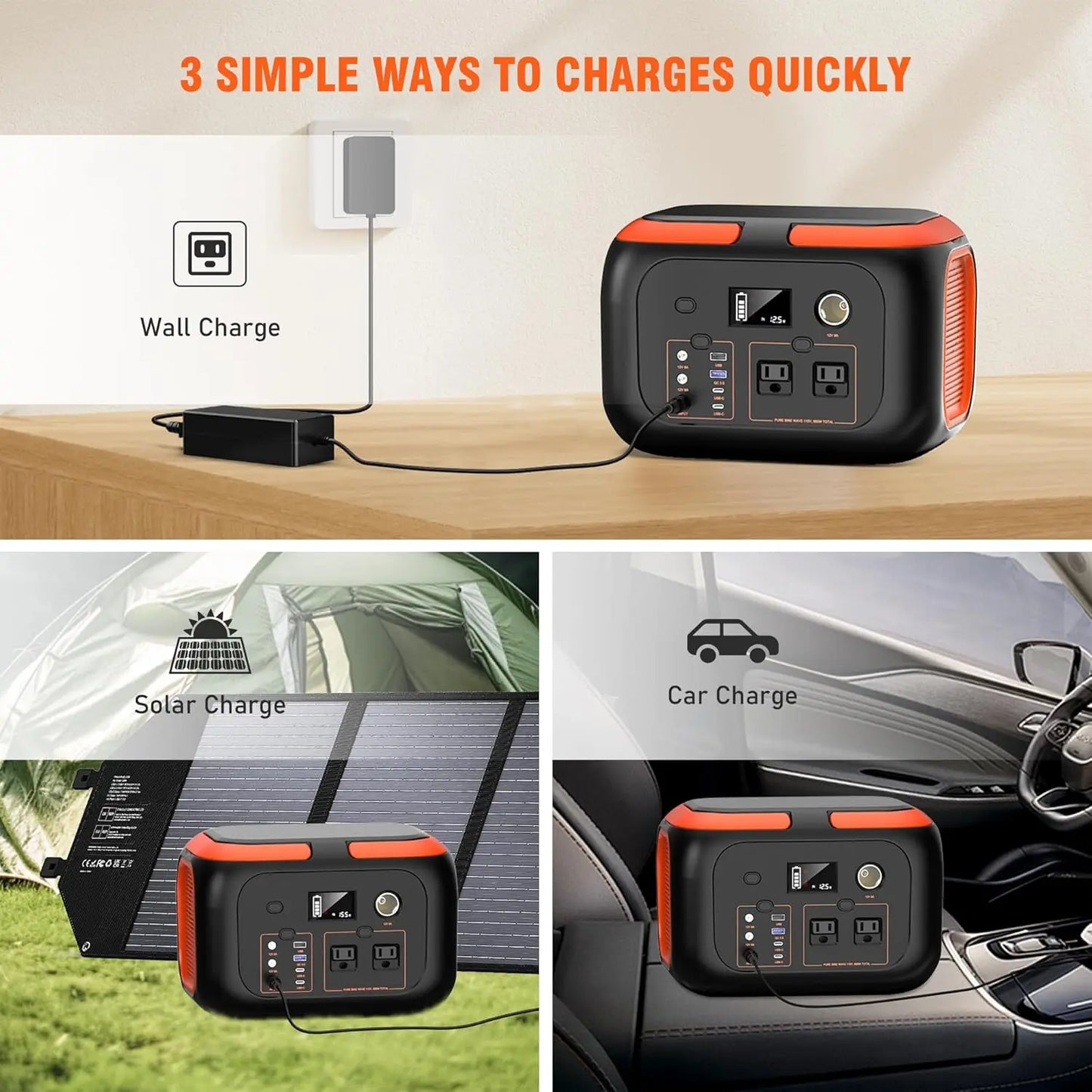 600W/300W/200W/120W Portable Power Station,110V AC Outlets Solar Generator Storage Energy Power Bank For Biking Camping Hiking Travel RV Home