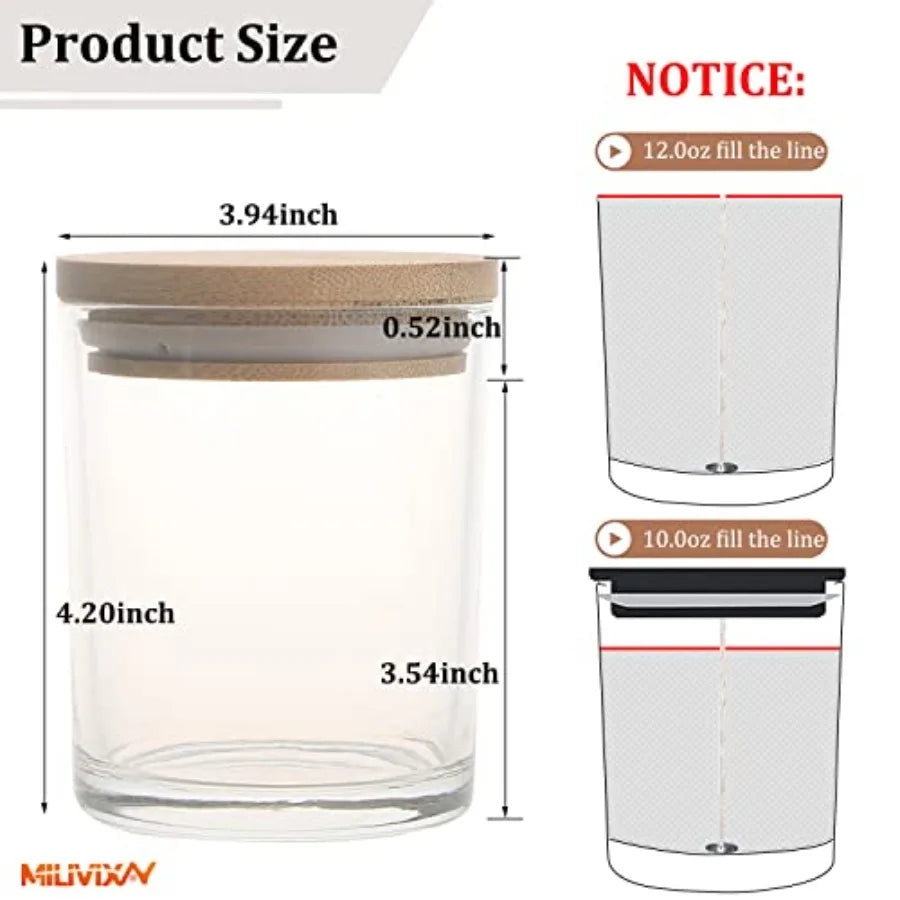 12-Pack 12 oz Glass Candle Jars with Lids, 5 Finishes | StriveRiseFit
