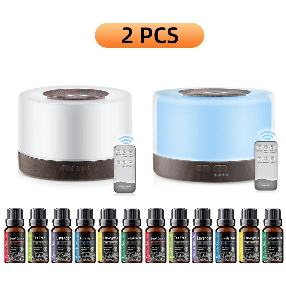 2-Pack 500ml Wood Grain Aroma Diffuser with Remote 7-Color LED & 12 Essential Oils | StriveRiseFit