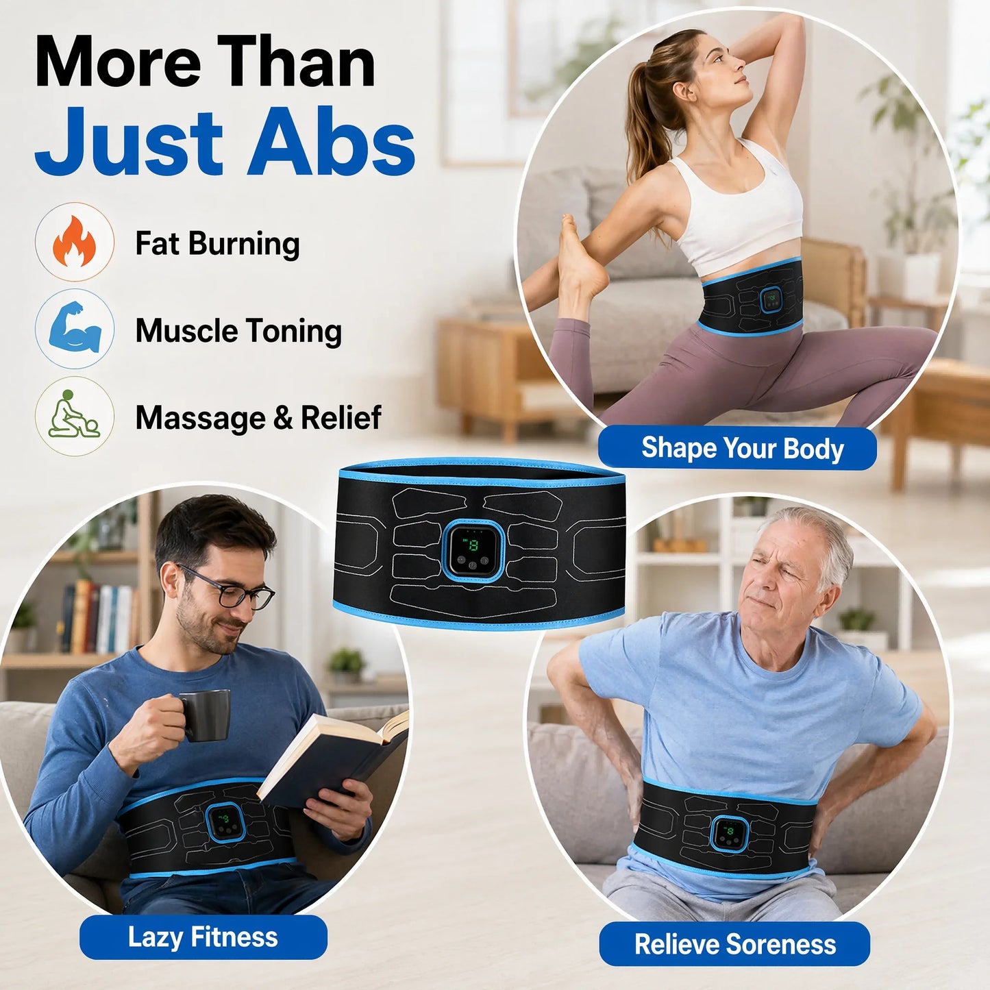 EMS Abdominal Muscle Trainer Belt | 6 Modes, 9 Levels, No Gel | StriveRiseFit