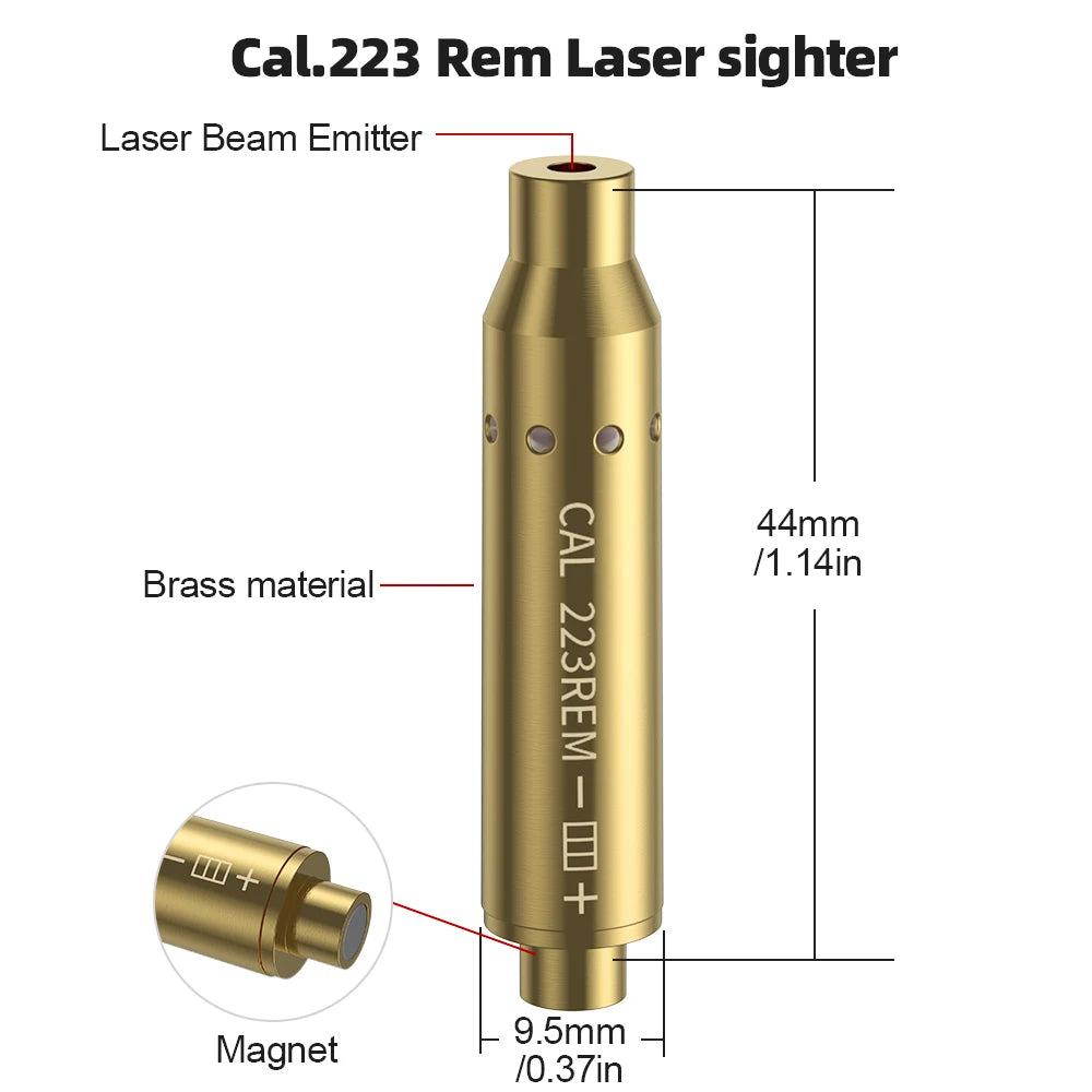 Cal.223 REM Red Laser Bore Sighter with Magnets - Hunting & Shooting Calibrator