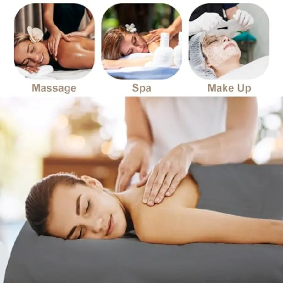 Massage Table Sheets Set | 4 Sets / 12 Pcs, Reusable Soft Microfiber, Bulk Pack, Dark Grey