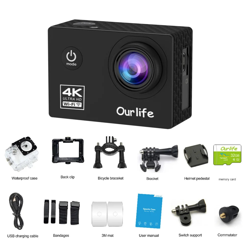 4K Action Camera Ultra HD 30FPS - Waterproof Sport Camera with WiFi