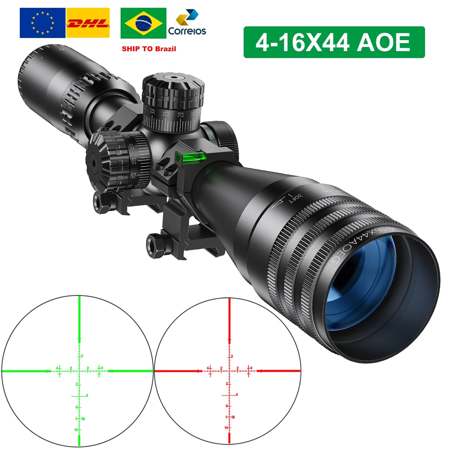 Bestsight 4-16x44 AOE Tactical Rifle Scope - Red/Green Illuminated Reticle