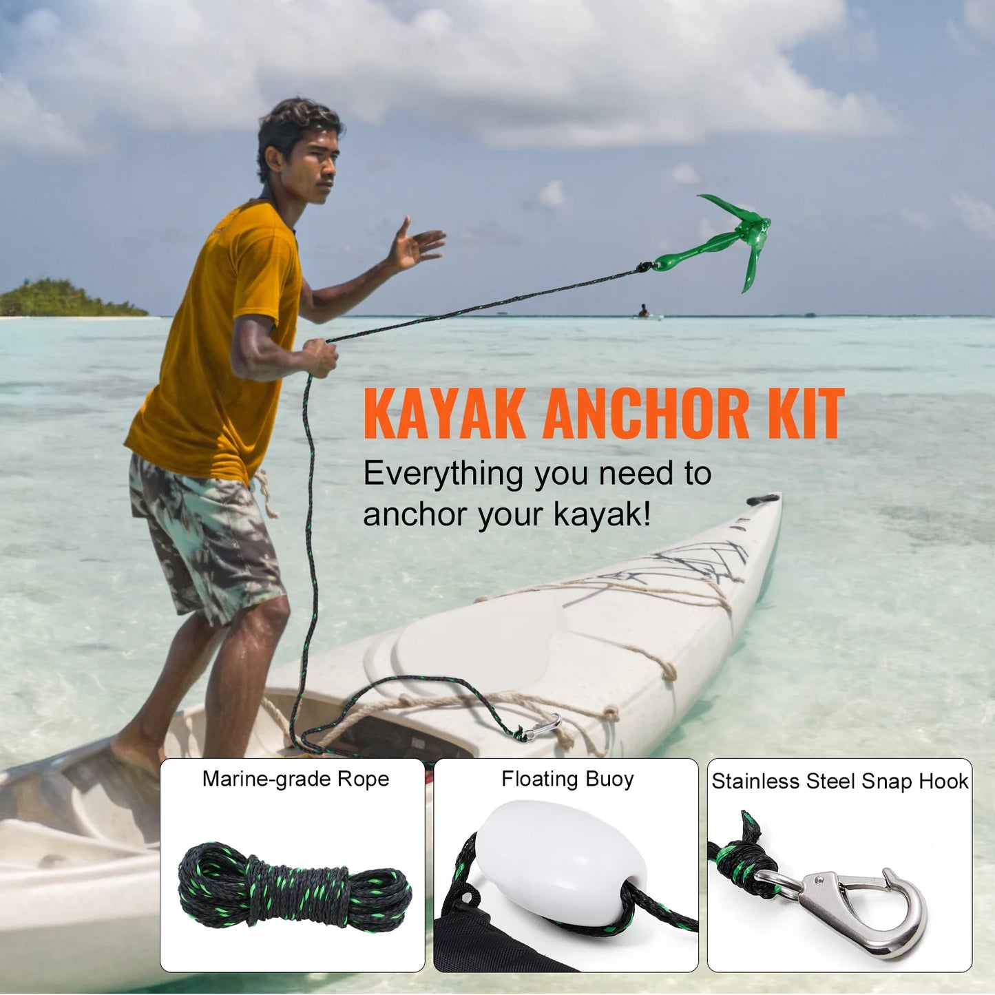 3.5 lb Folding Kayak Anchor Kit — 4-Fluke with Rope, Buoy & Storage Bag | StriveRiseFit