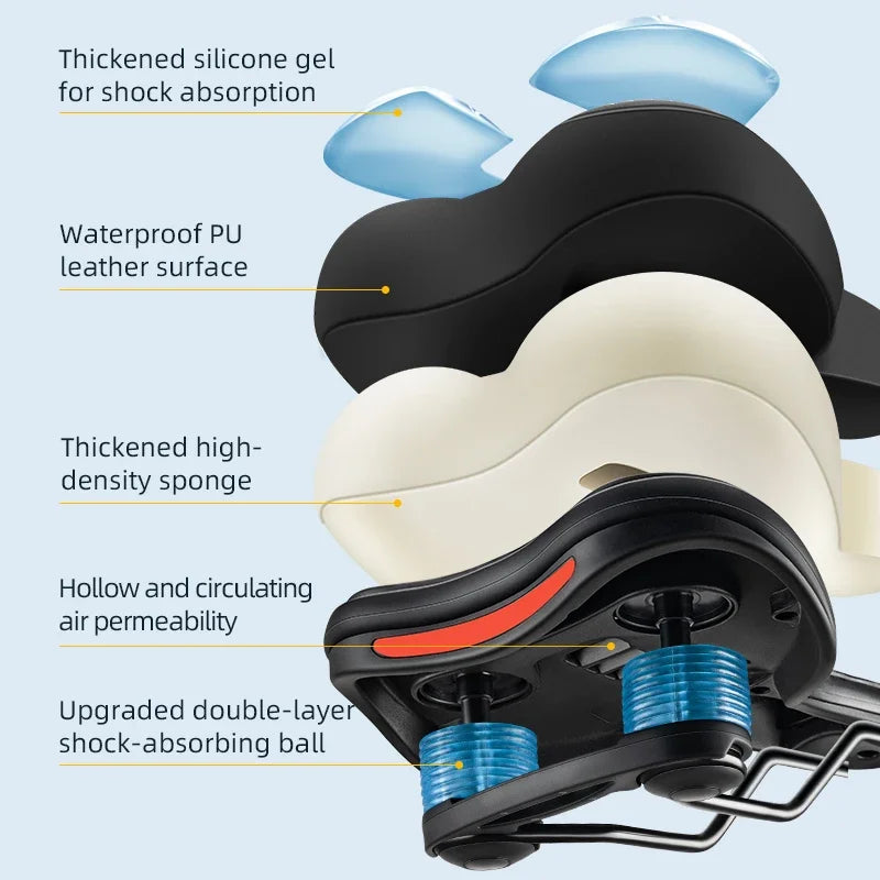 ROCKBROS Bike Saddle Silicone Cushion Shock Absorbing Comfortable Cycling Seat Hollow Breathable Thickened Sponge Bicycle Seat